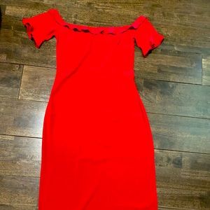 Off the shoulder Reformation red dress